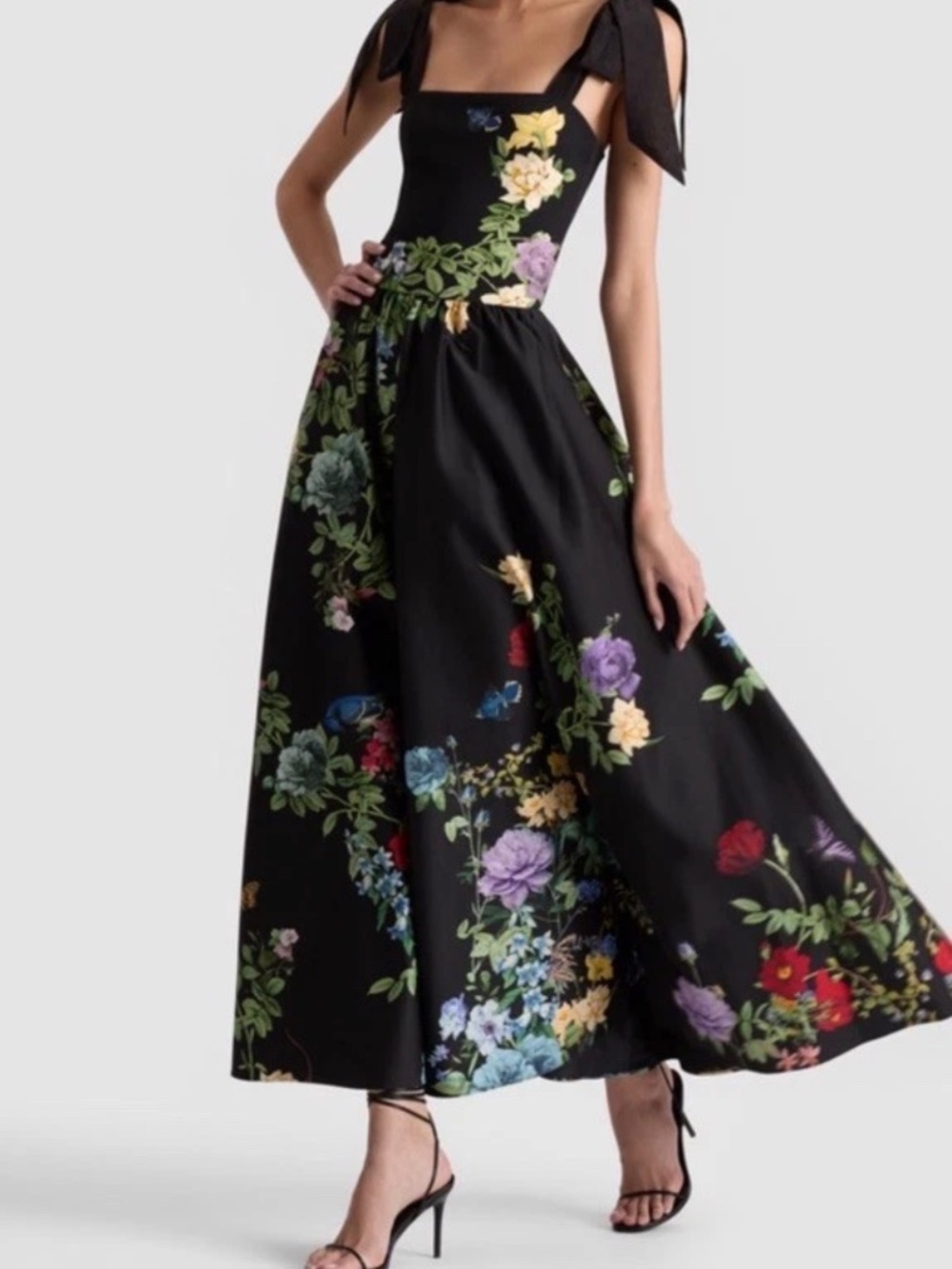Alice + Olivia Oriana Tie Strap Drop Waist Midi Dress In Venus Floral 8 NWT $660 - Picture 1 of 14
